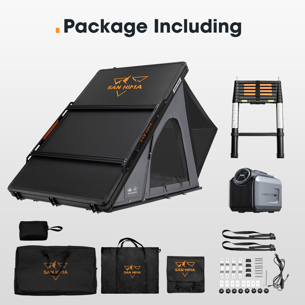 San Hima Kalbarri Lite Gen 2 Rooftop Tent Grey + Rack + Cybertake Air Conditioner S2 Pro