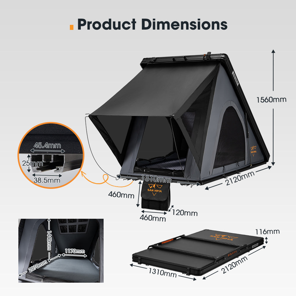 San Hima Kalbarri Lite Rooftop Tent Hardshell With Ladder & Rack Grey Camping - Sunyee