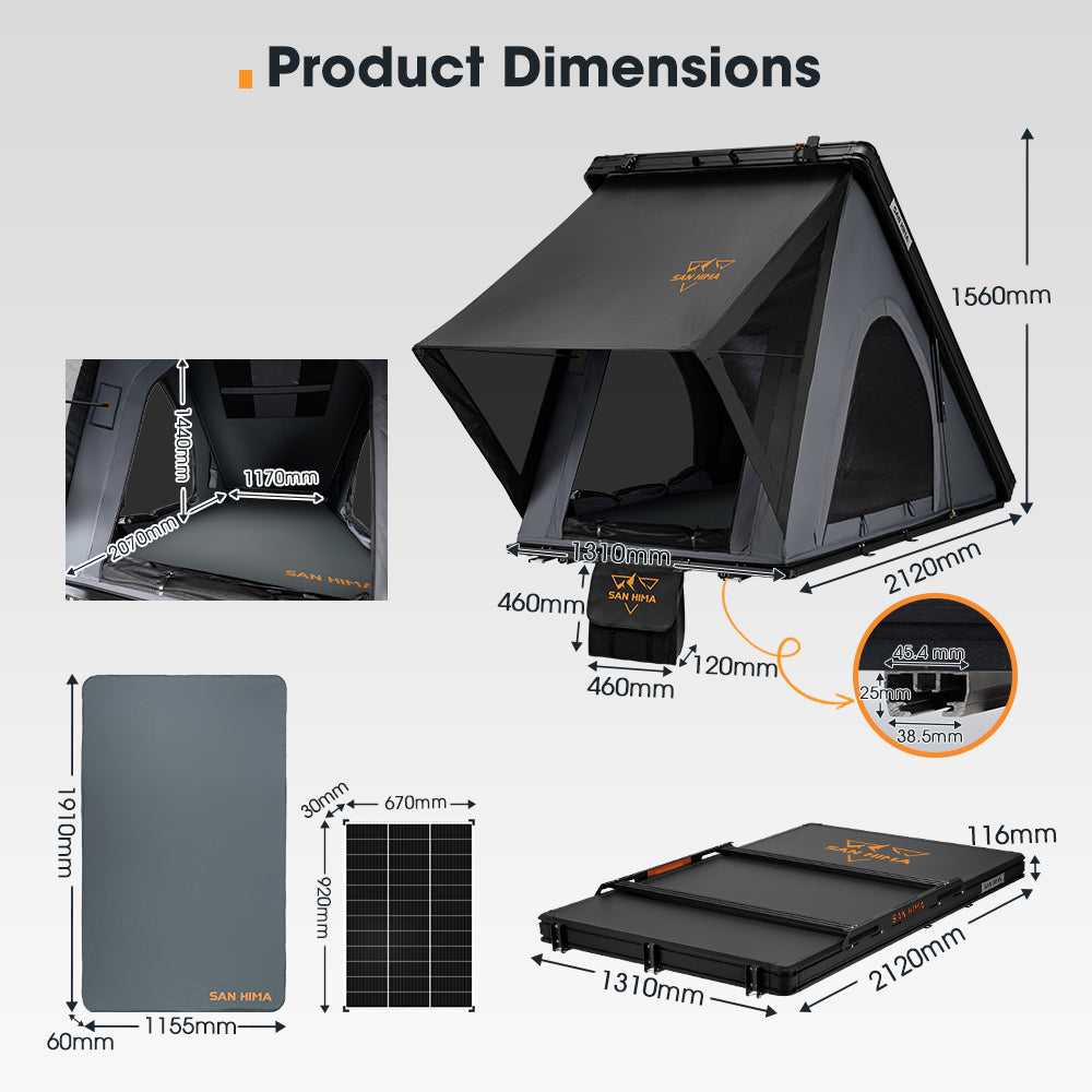 San Hima Kalbarri Lite Gen 2 Rooftop Tent Grey+Ladder & Rack+130W Solar Panel