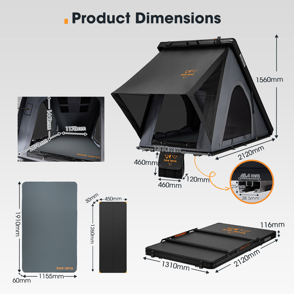 San Hima Kalbarri Lite Gen 2 Rooftop Tent Grey+Ladder & Rack+120W Solar Panel - Sunyee