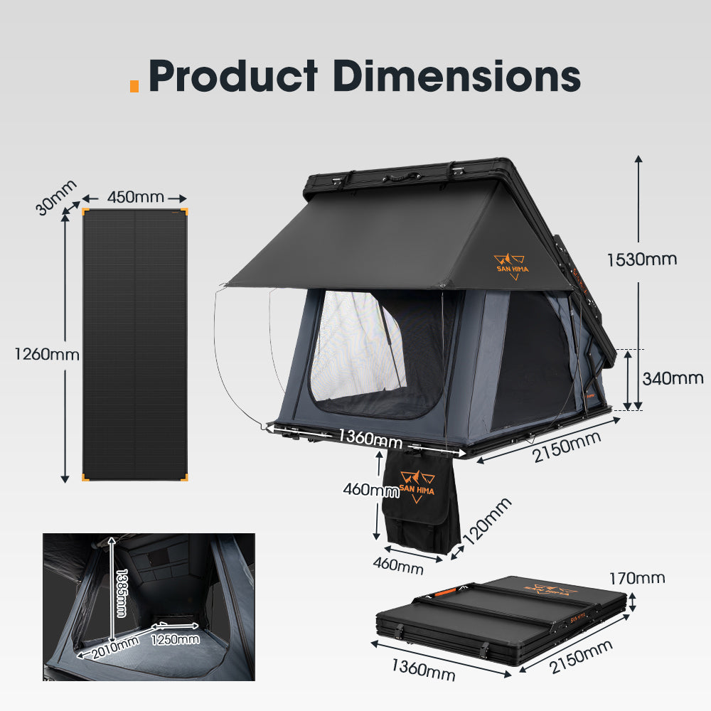 San Hima Kalbarri X Rooftop Tent Hardshell With Ladder + 120W Solar Panel - Sunyee