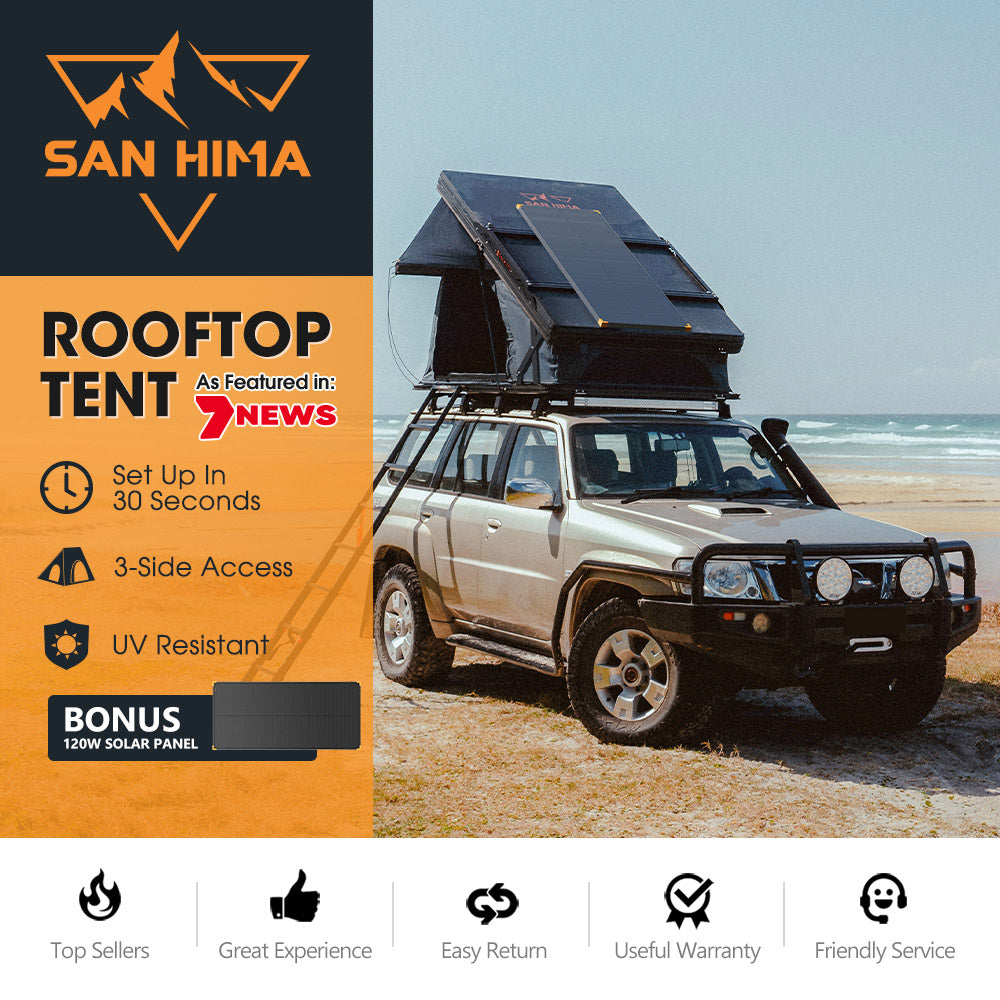 San Hima Kalbarri X Rooftop Tent Hardshell With Ladder + 120W Solar Panel - Sunyee