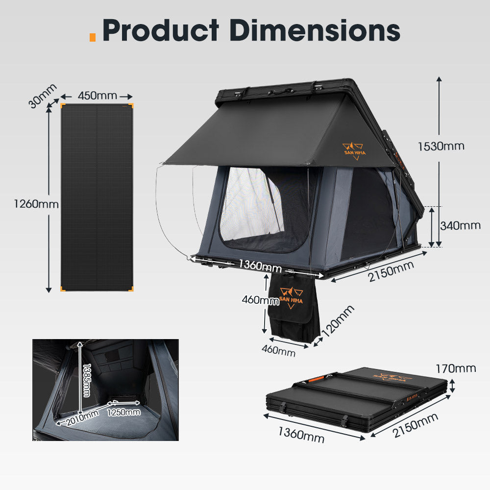 San Hima Kalbarri X Rooftop Tent Hardshell With Ladder + 120W Solar Panel - Sunyee
