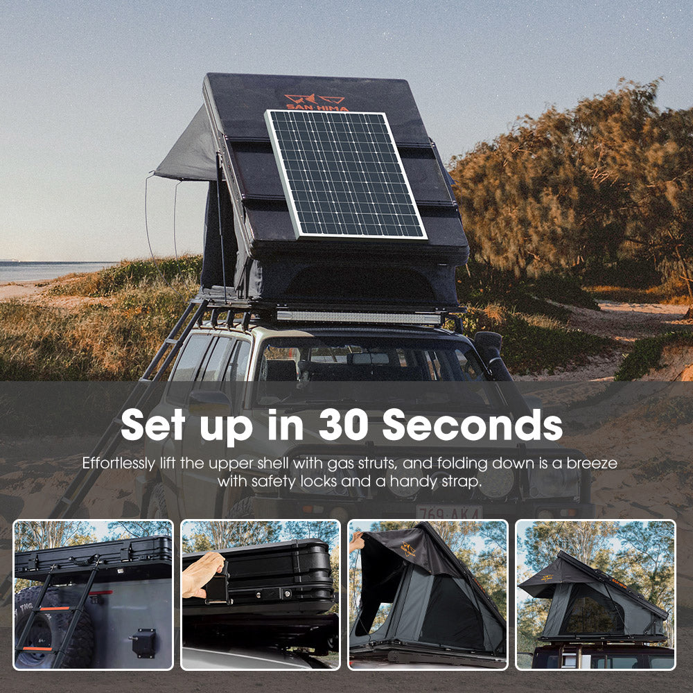 San Hima Kalbarri X Rooftop Tent Hardshell With Ladder + 250W Solar Panel - Sunyee