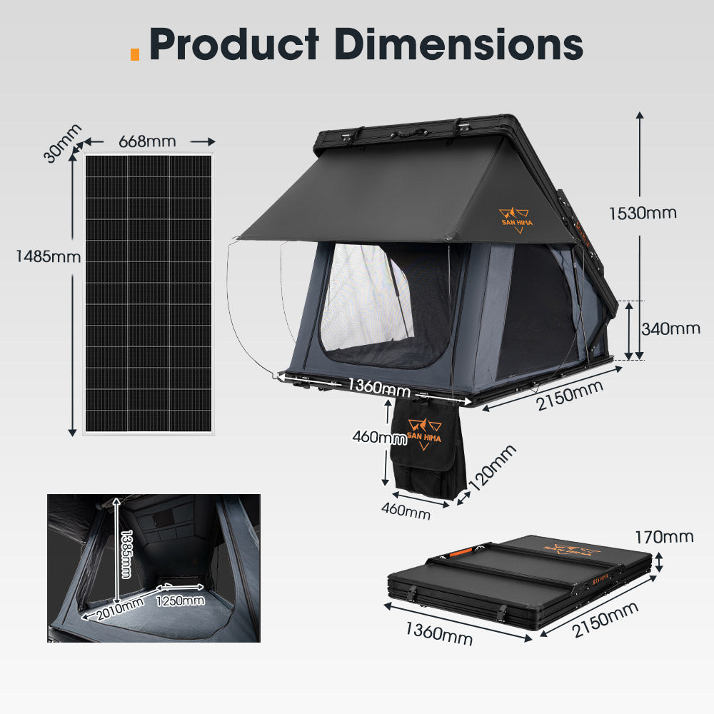San Hima Kalbarri X Rooftop Tent Hardshell With Ladder + 200W Solar Panel - Sunyee