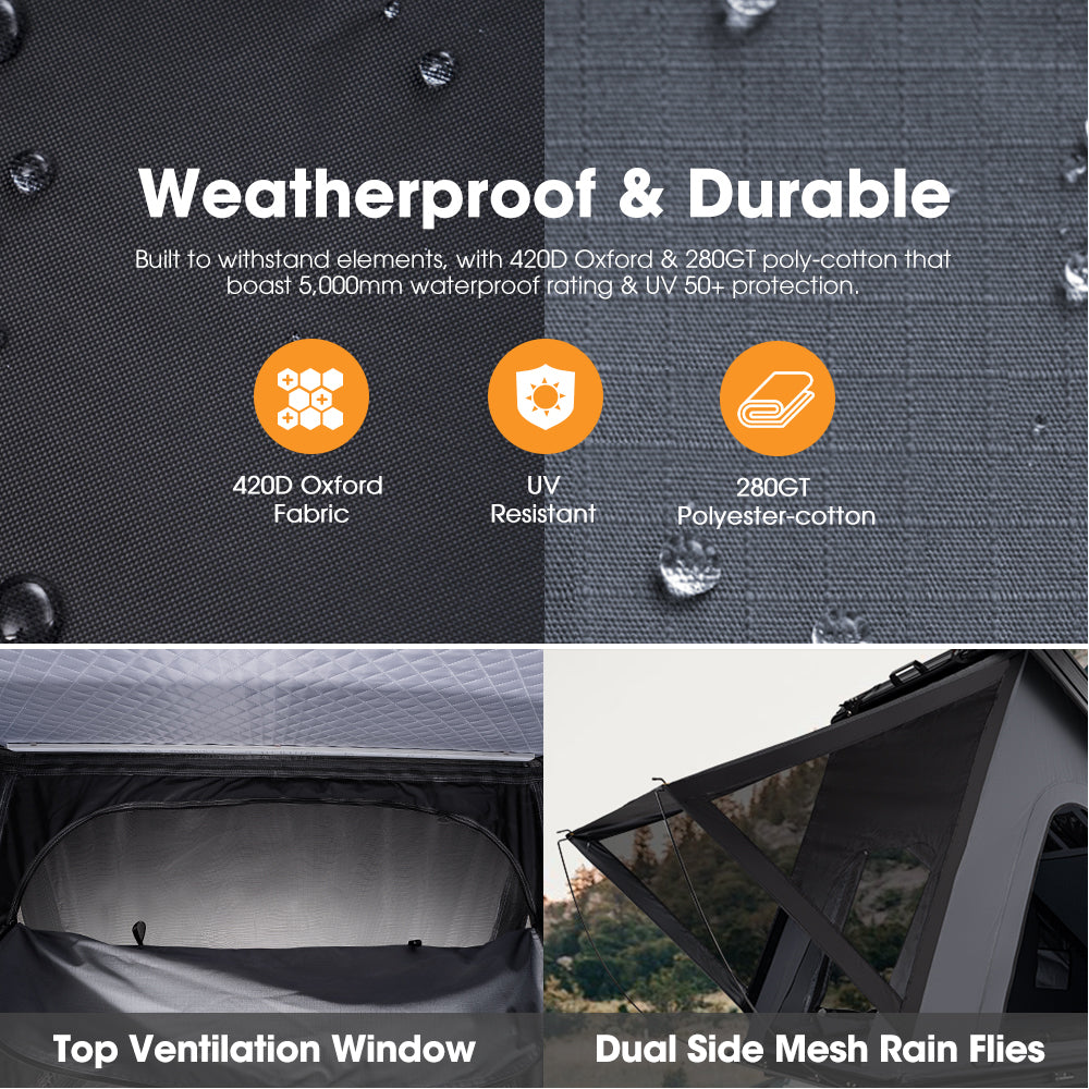 San Hima 180° Free-Standing Awning + Kalbarri Lite Gen 2 Rooftop Tent +Roof Rack - Sunyee