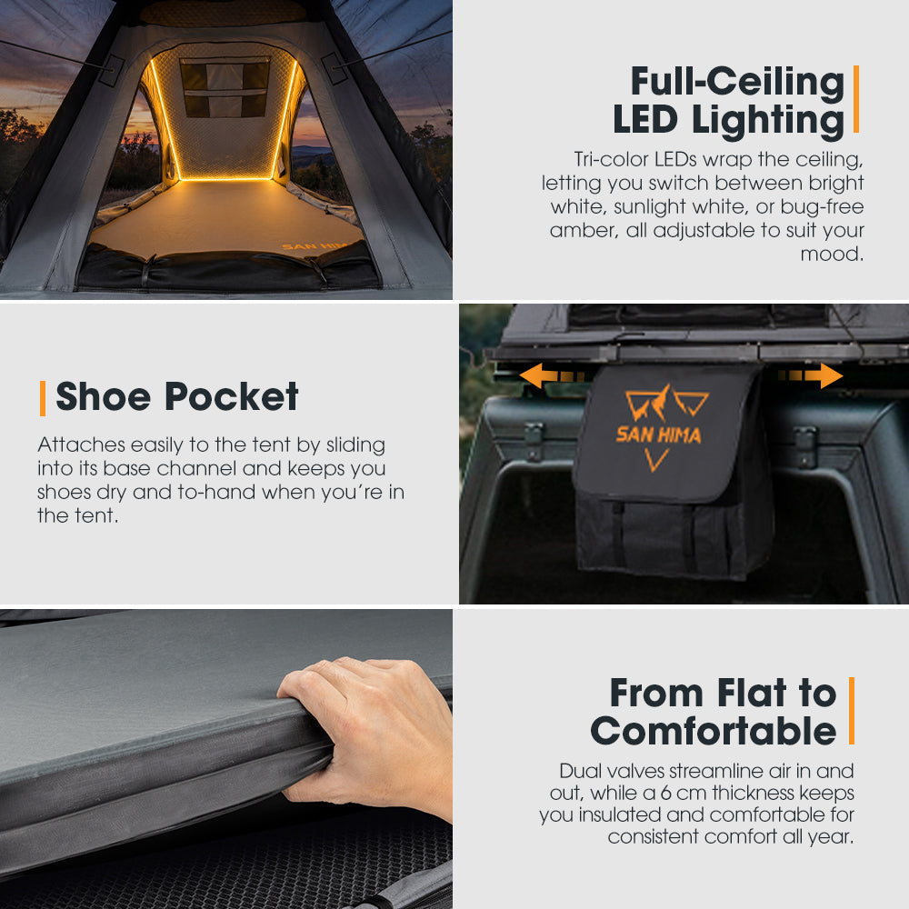 San Hima 180° Free-Standing Awning + Kalbarri Lite Gen 2 Rooftop Tent +Roof Rack - Sunyee