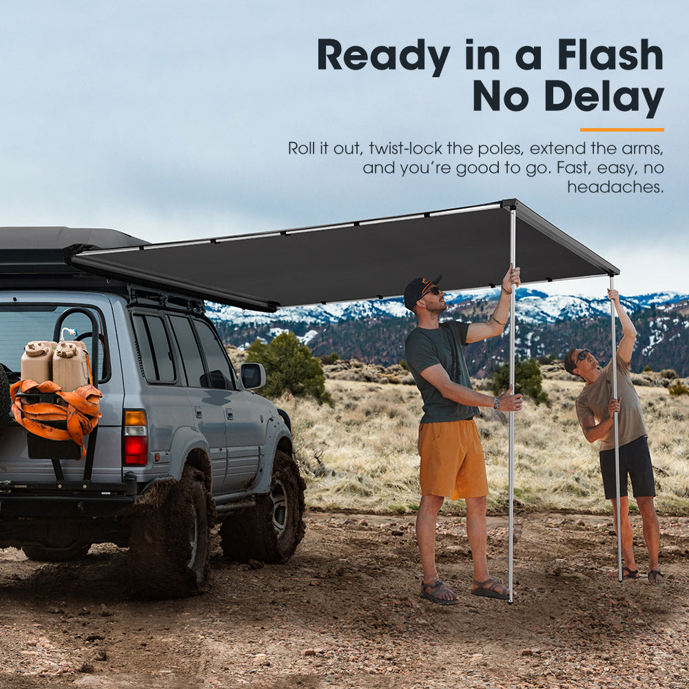 San Hima Car Side Awning 2.5x3m Pull-out Telescoping Poles Waterproof Car Shade - Sunyee