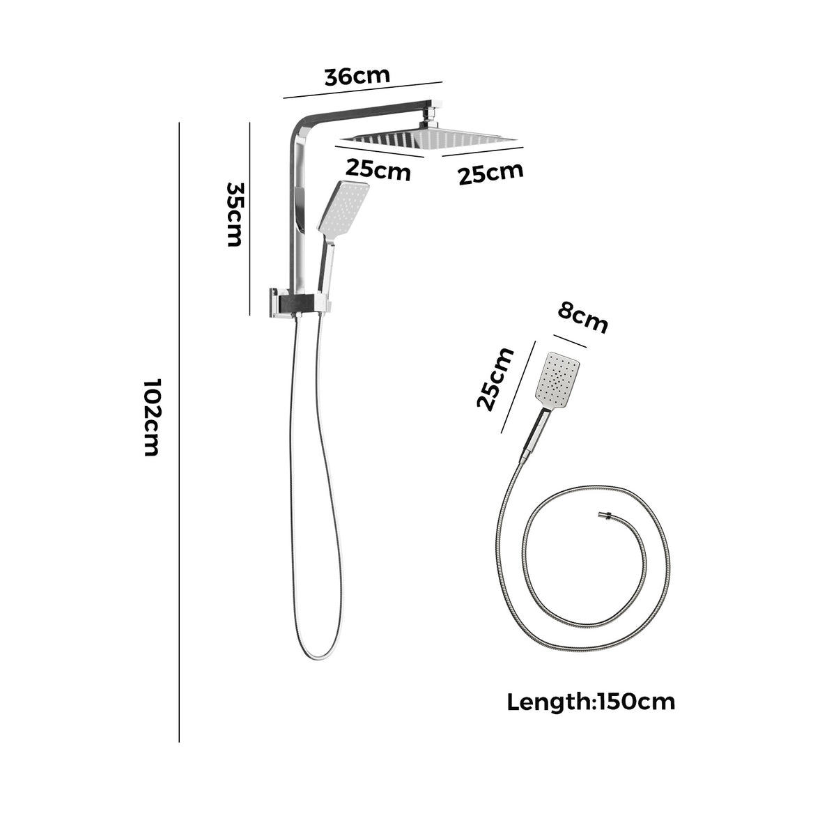 Welba 250mm Shower Head Set Square Round Handheld Shower Mixer Tap Combo WELS