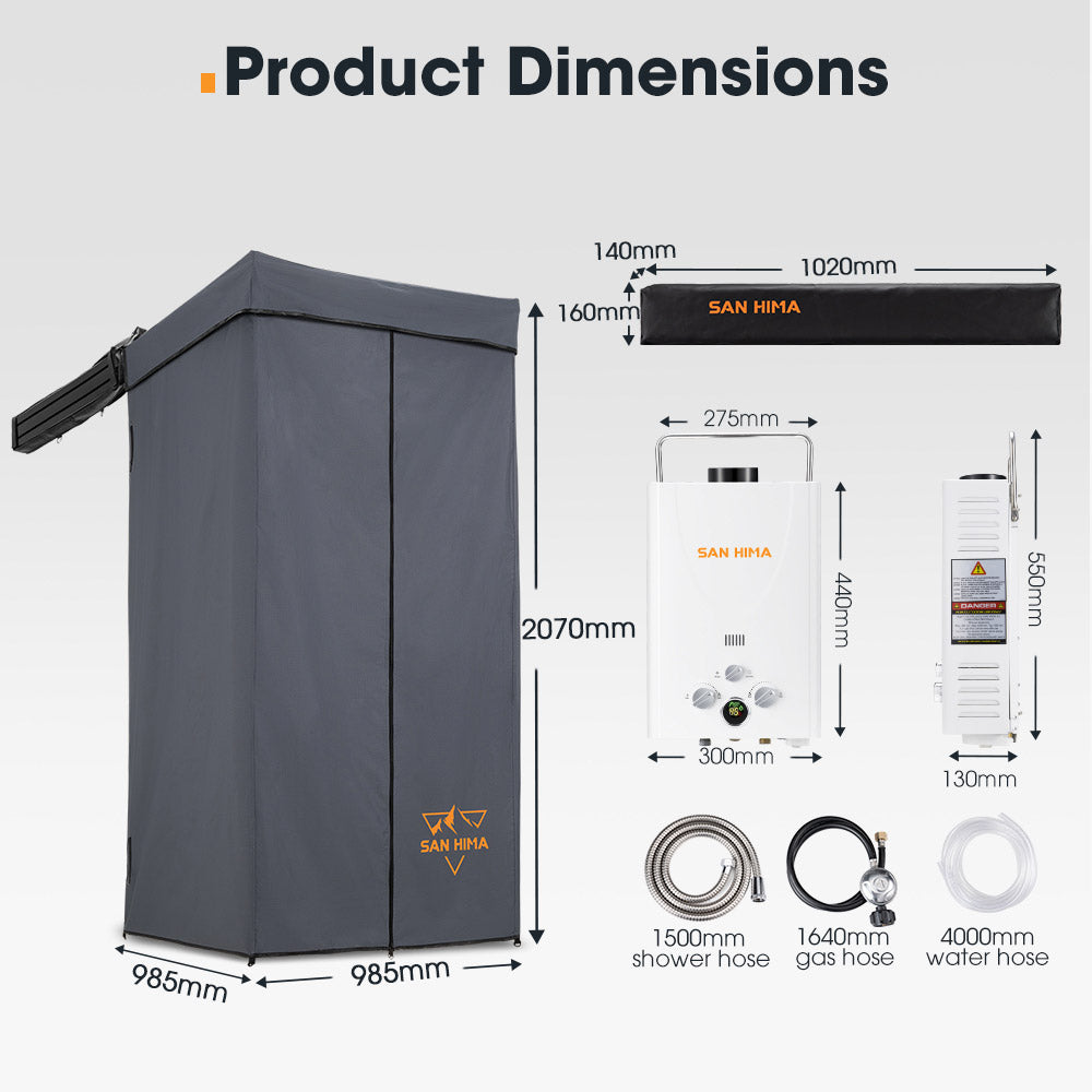 San Hima Shower Awning Tent Instant Fold-Out Ensuite + 8L Gas Hot Water Heater - Sunyee