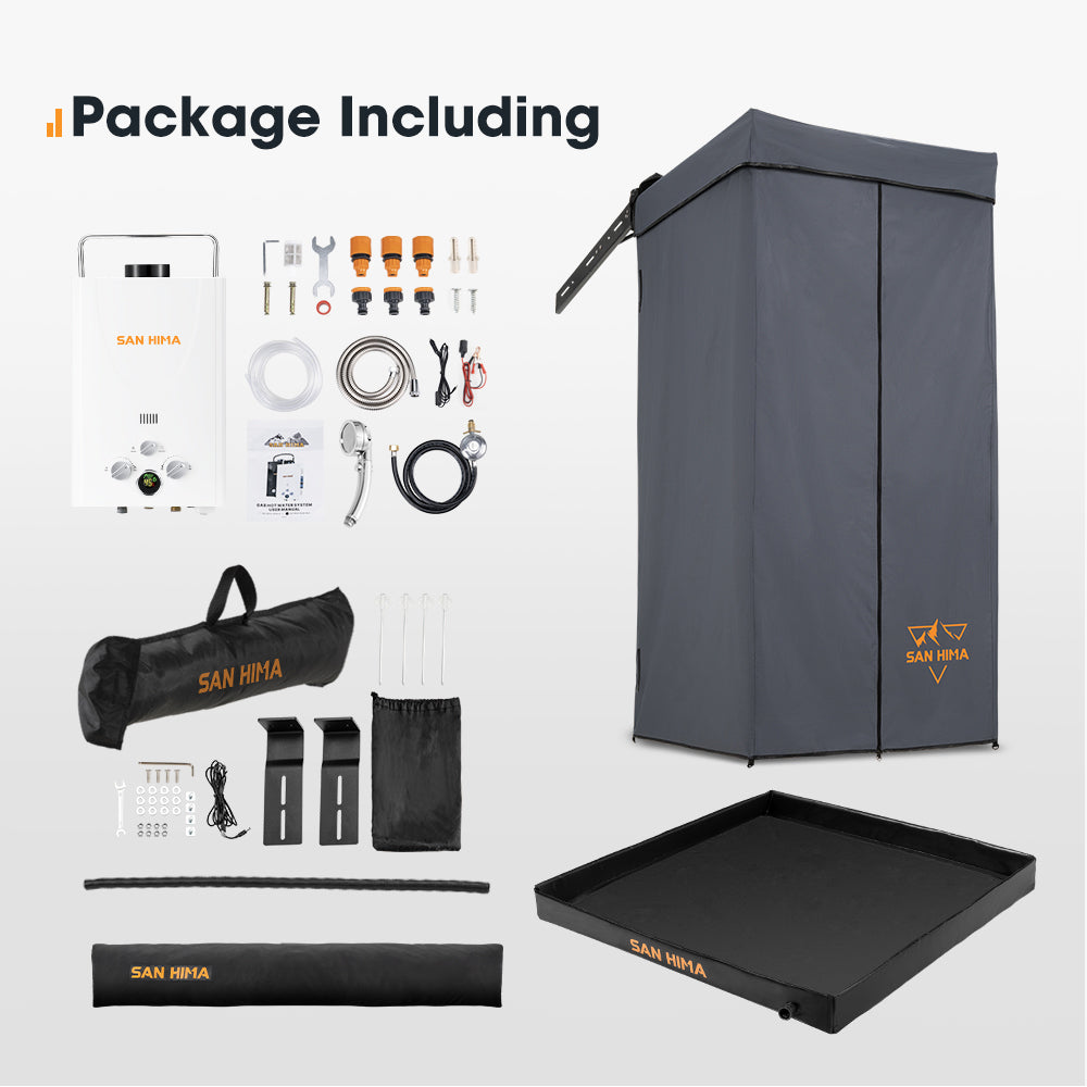 San Hima Shower Awning Instant Tent +Gas Hot Water Heater White+Shower Tent Base - Sunyee