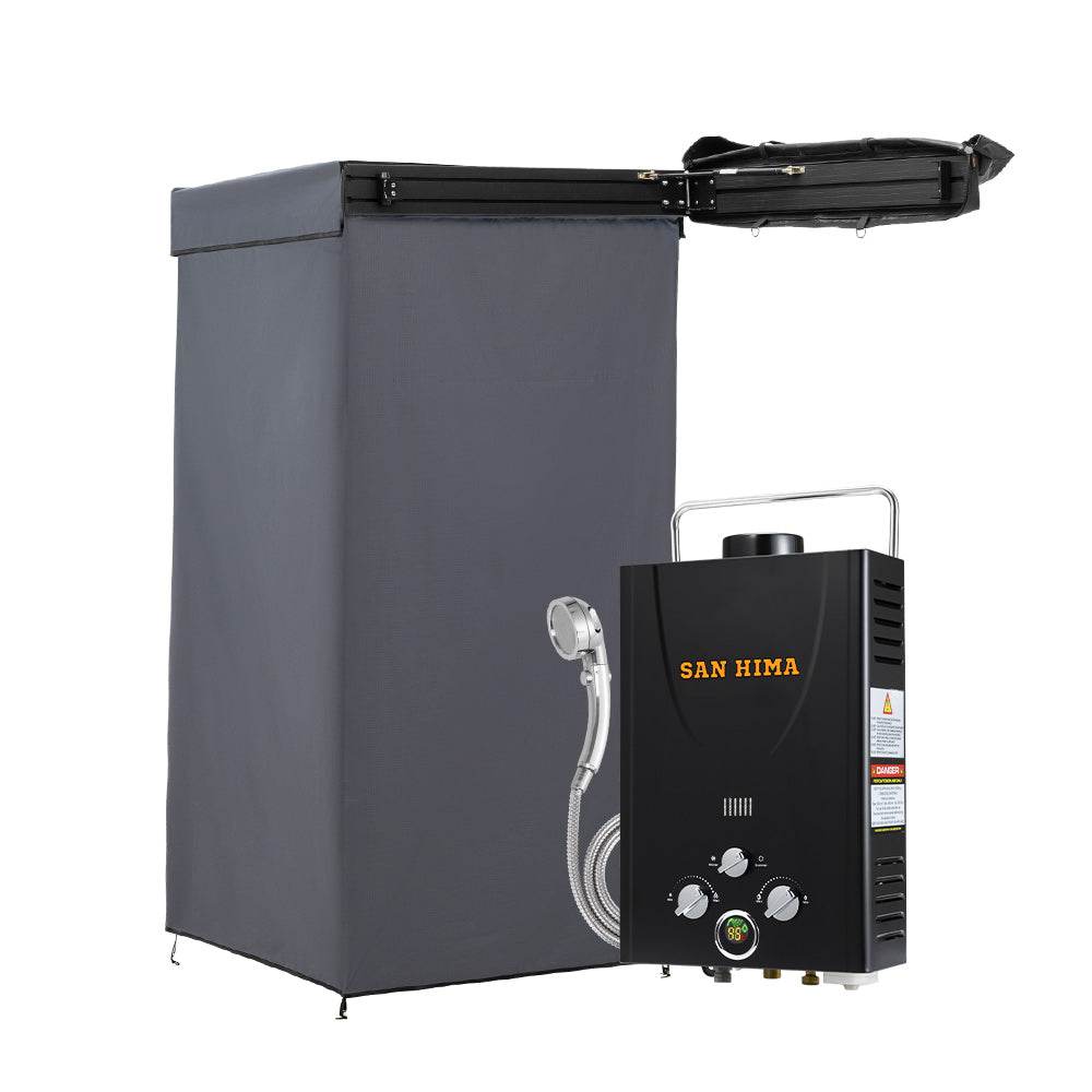 San Hima Shower Awning Tent Instant Ensuite Fold-Out + 8L Gas Hot Water Heater - Sunyee