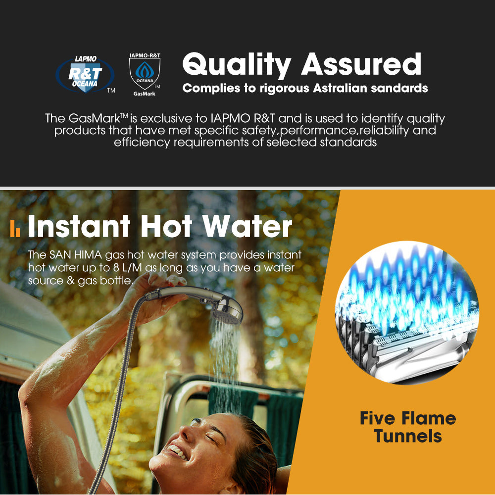 San Hima Shower Awning Tent Instant Ensuite Fold-Out + 8L Gas Hot Water Heater - Sunyee