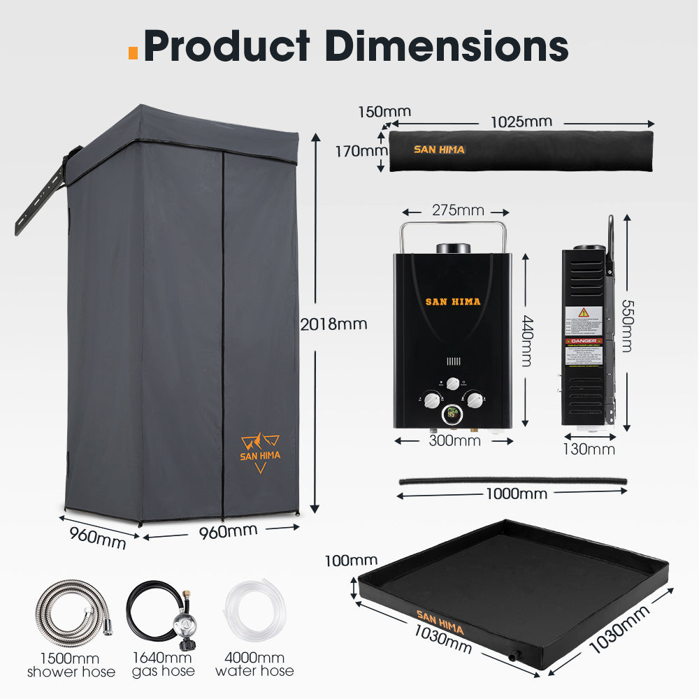 San Hima Shower Awning Instant Tent +Gas Hot Water Heater Black+Shower Tent Base - Sunyee