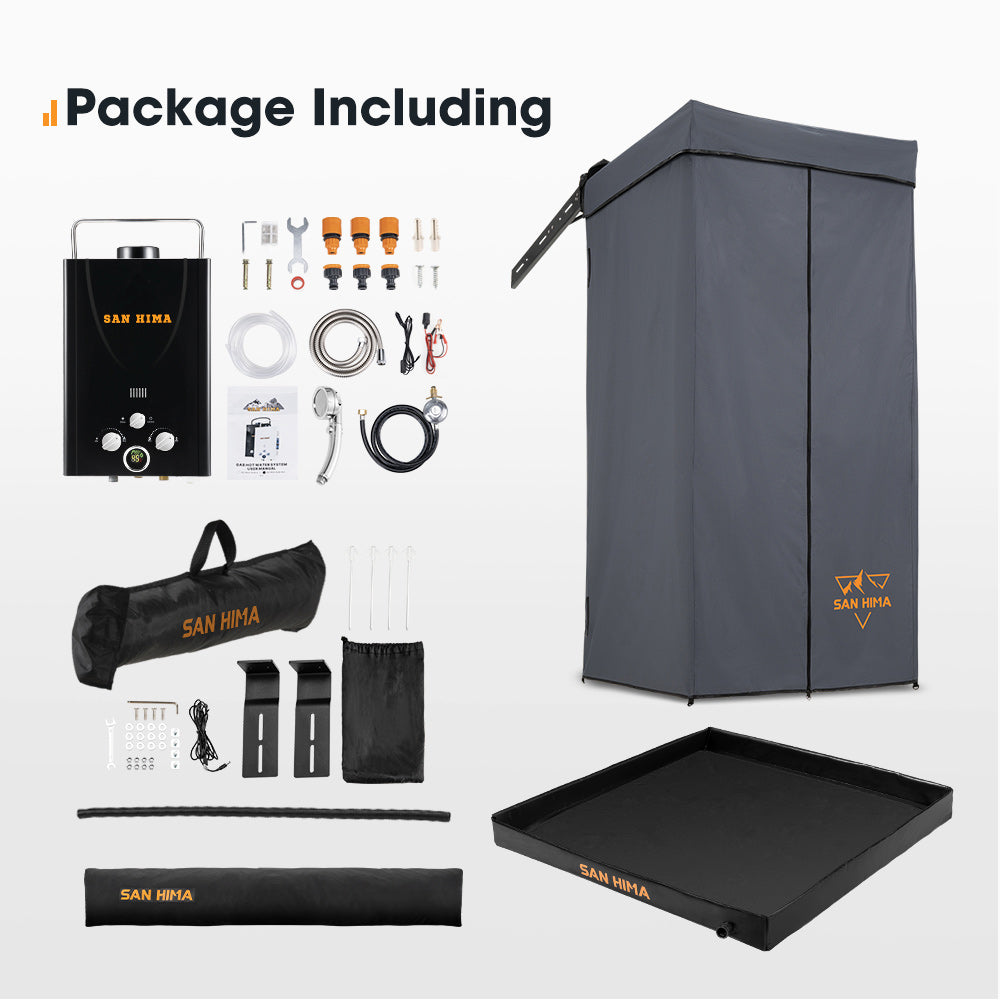 San Hima Shower Awning Instant Tent +Gas Hot Water Heater Black+Shower Tent Base - Sunyee