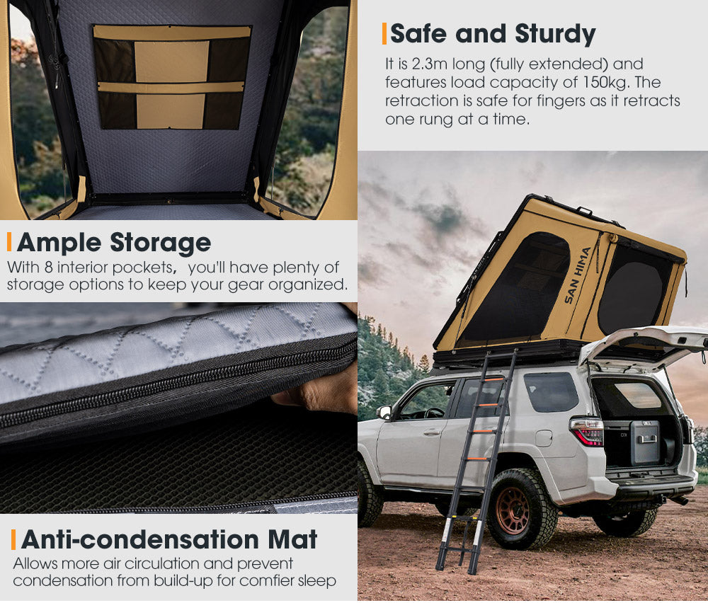 San Hima Kalbarri Gen 2 Roof Top Tent Hardshell Khaki + 250W Solar Panel - Sunyee