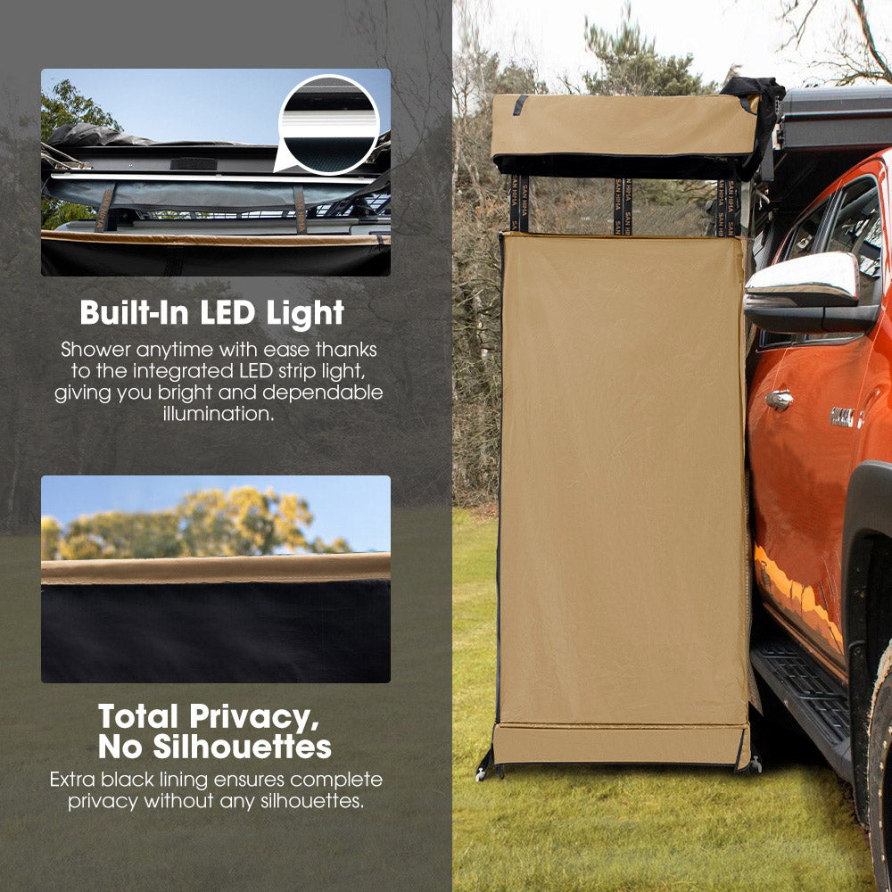 San Hima Camping Shower Tent Brown +Gas Hot Water Heater Black +Shower Tent Base - Sunyee