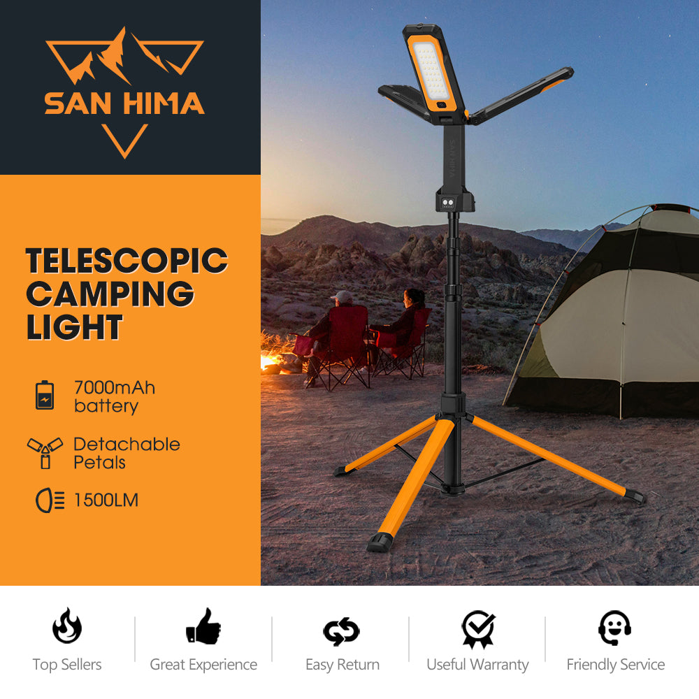 San Hima LED Tripod Light Portable Lithium Telescopic Lamp Camping Rechargeable - Sunyee
