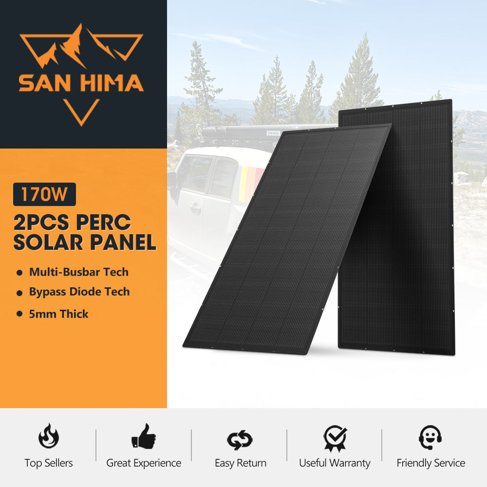San Hima 2X 170W PERC Solar Panel Kit Mono Multi-busbar Tech Bypass Diode 5MM