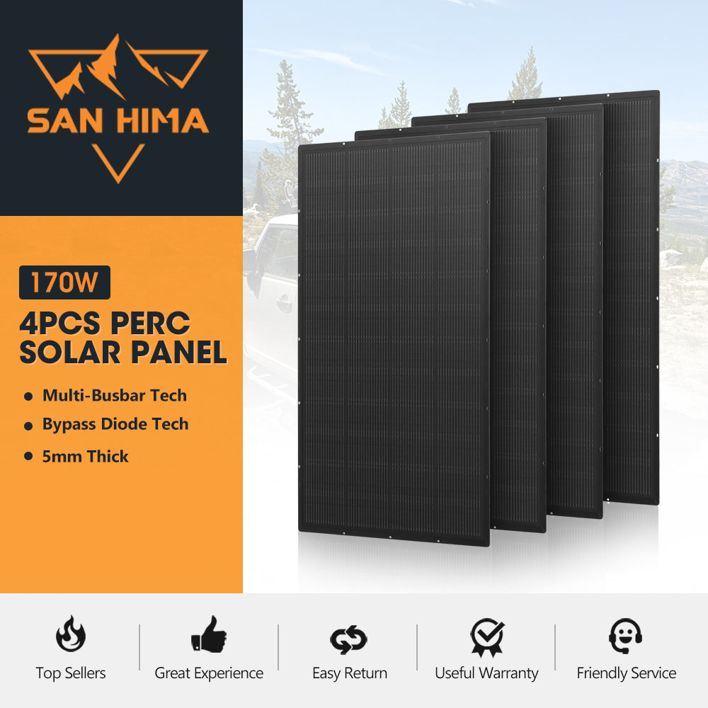 San Hima 4X 170W PERC Solar Panel Kit Mono Multi-busbar Tech Bypass Diode 5MM - Sunyee