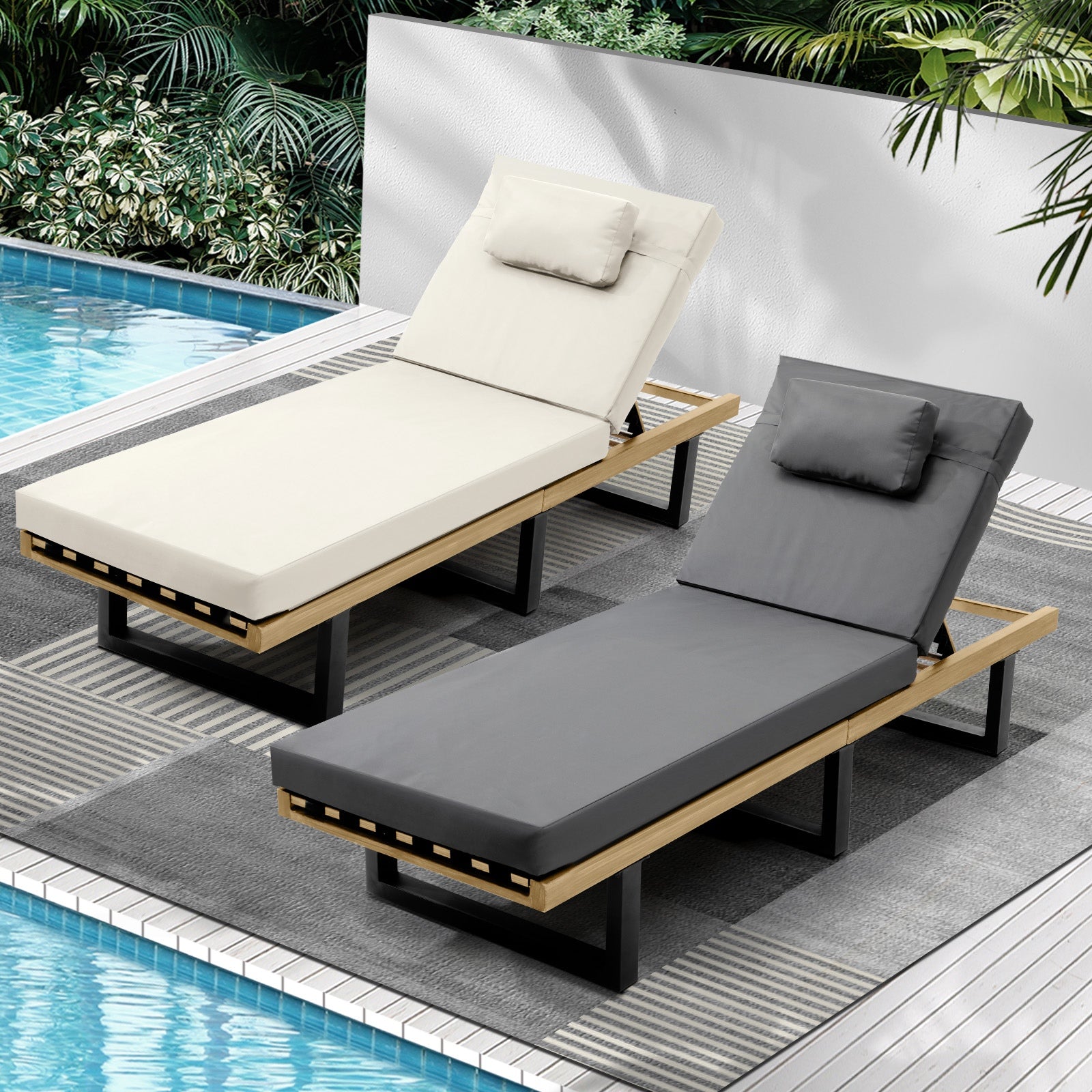 Livsip Sun Lounge Outdoor Lounger Chairs Garden Patio Furniture Day Bed - Sunyee
