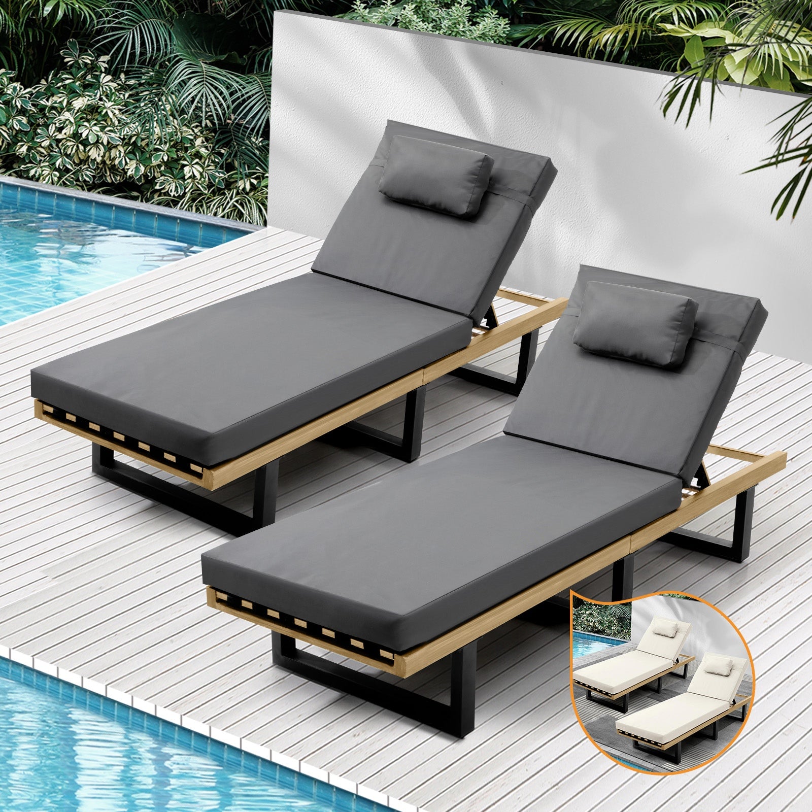 Livsip 2pc Sun Lounge Outdoor Lounger Day Bed Garden Patio Furniture Setting - Sunyee