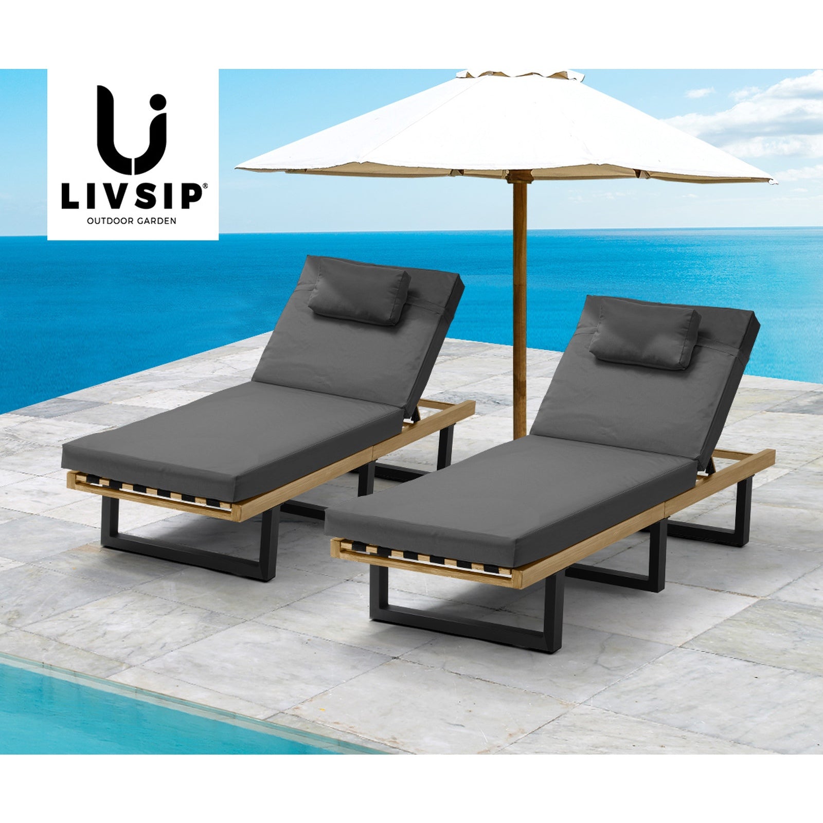 Livsip 2pc Sun Lounge Outdoor Lounger Day Bed Garden Patio Furniture Setting - Sunyee