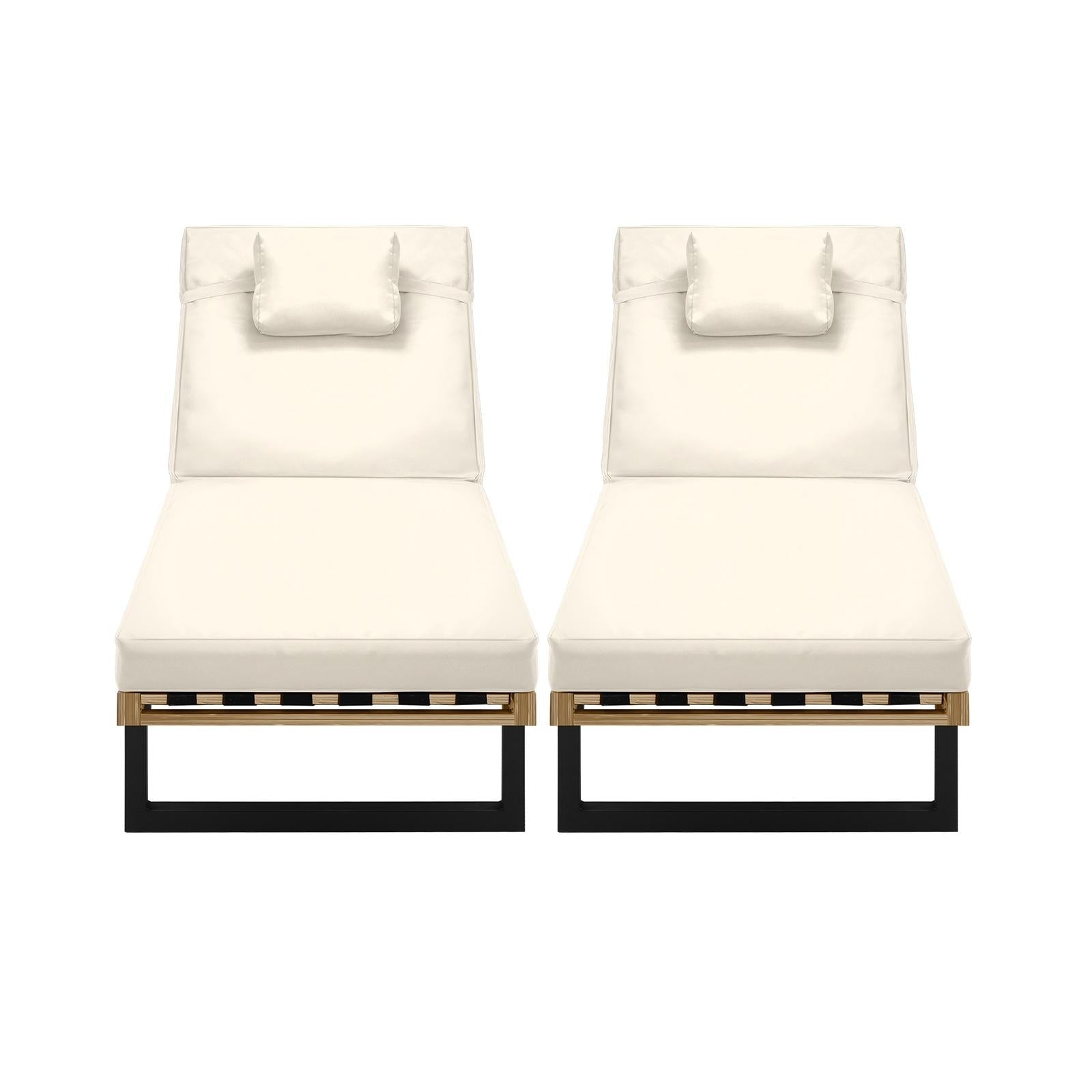 Livsip 2PCS Sun Lounge with Table Outdoor Lounger Daybed Patio Furniture Beige