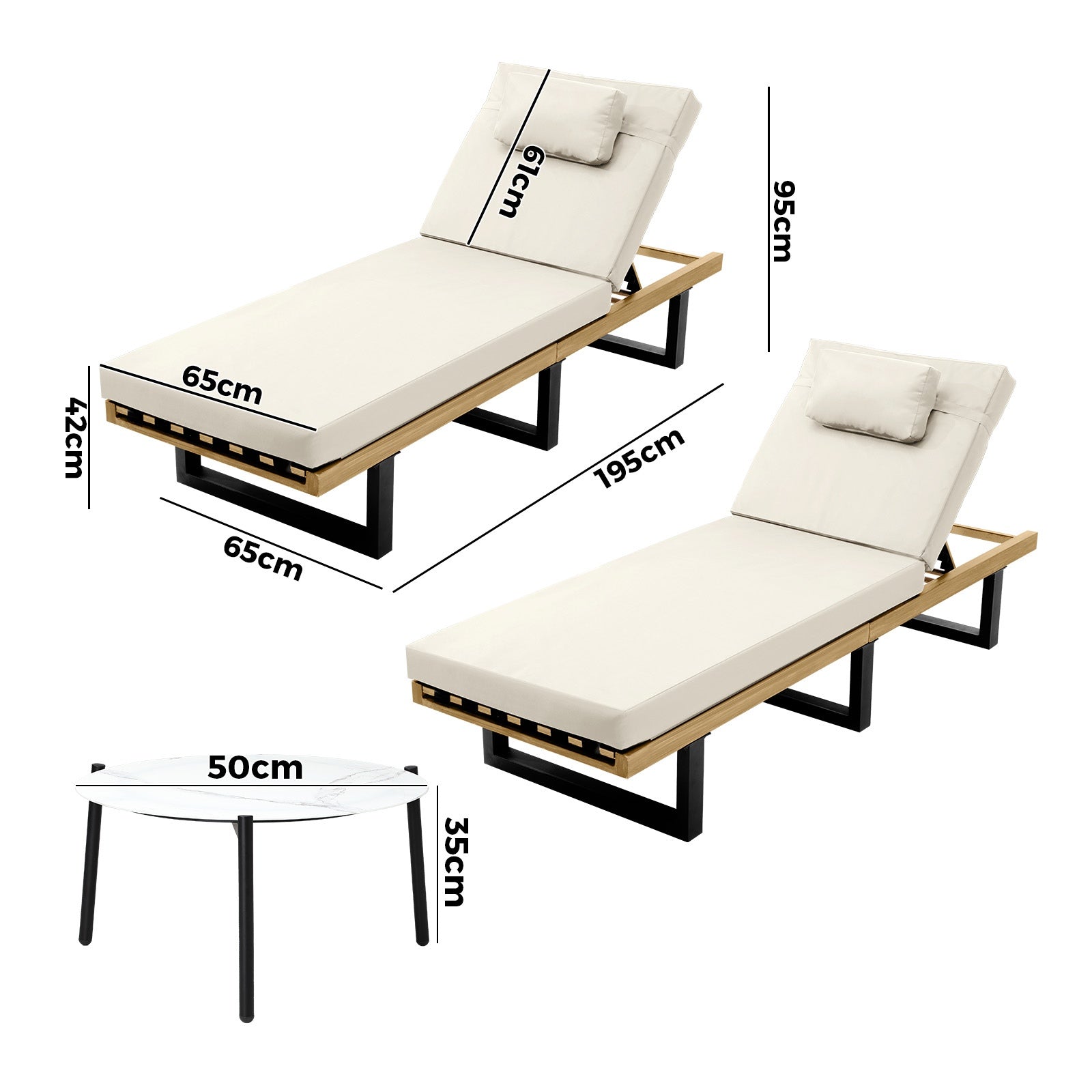 Livsip 2PCS Sun Lounge with Table Outdoor Lounger Daybed Patio Furniture Beige