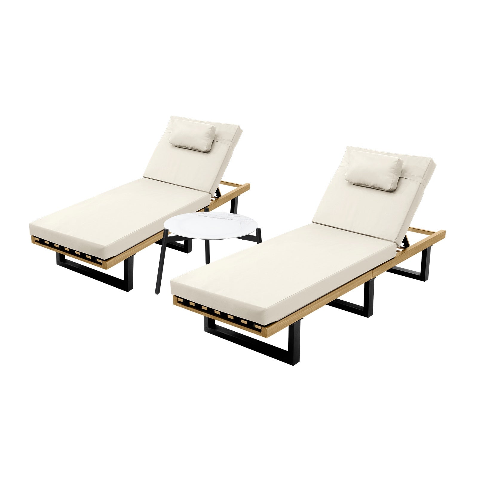 Livsip 2PCS Sun Lounge with Table Outdoor Lounger Daybed Patio Furniture Beige