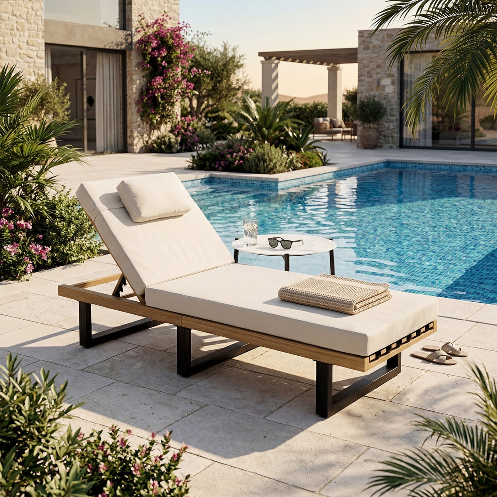 Livsip Sun Lounge Set with Table Outdoor Lounger Chairs Patio Furniture Beige