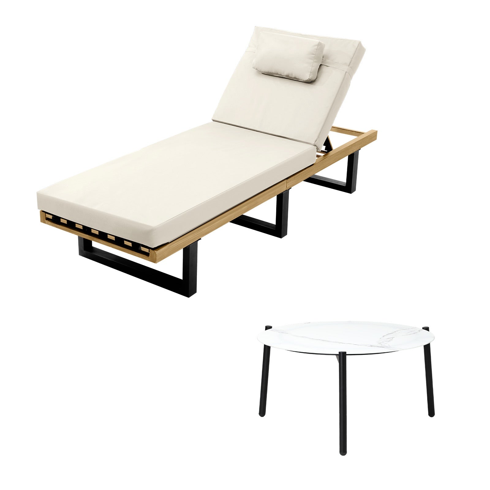 Livsip Sun Lounge Set with Table Outdoor Lounger Chairs Patio Furniture Beige