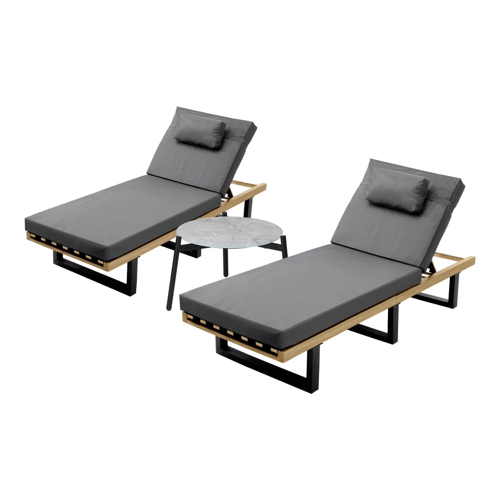 Livsip 2PCS Sun Lounge with Table Outdoor Lounger Daybed Patio Furniture Grey