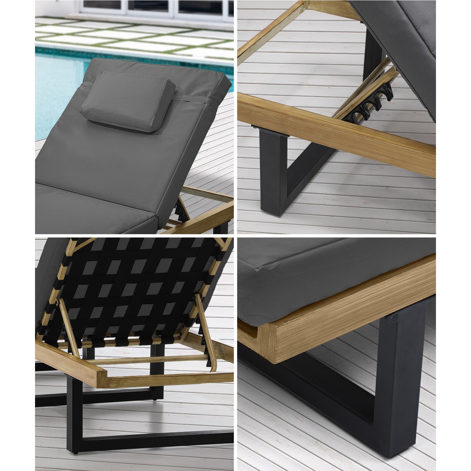 Livsip Sun Lounge Set with Table Outdoor Lounger Chairs Patio Furniture Grey