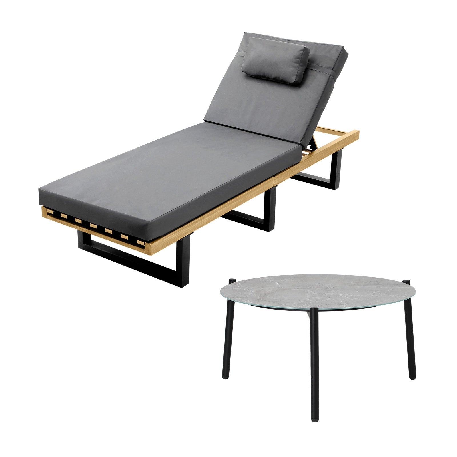 Livsip Sun Lounge Set with Table Outdoor Lounger Chairs Patio Furniture Grey