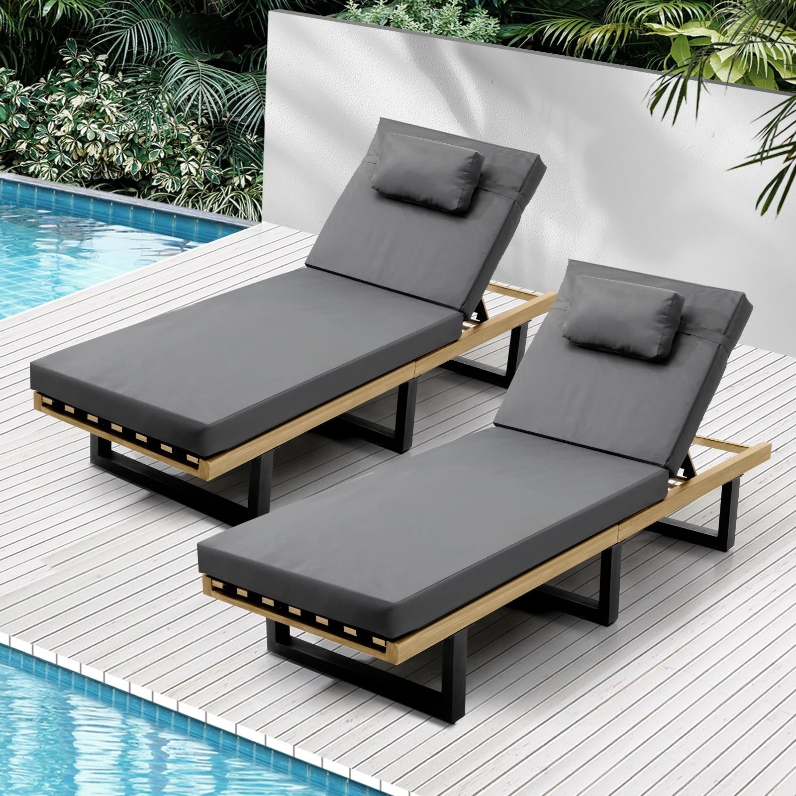 Livsip 2pc Sun Lounge Outdoor Lounger Day Bed Garden Patio Furniture Setting - Sunyee