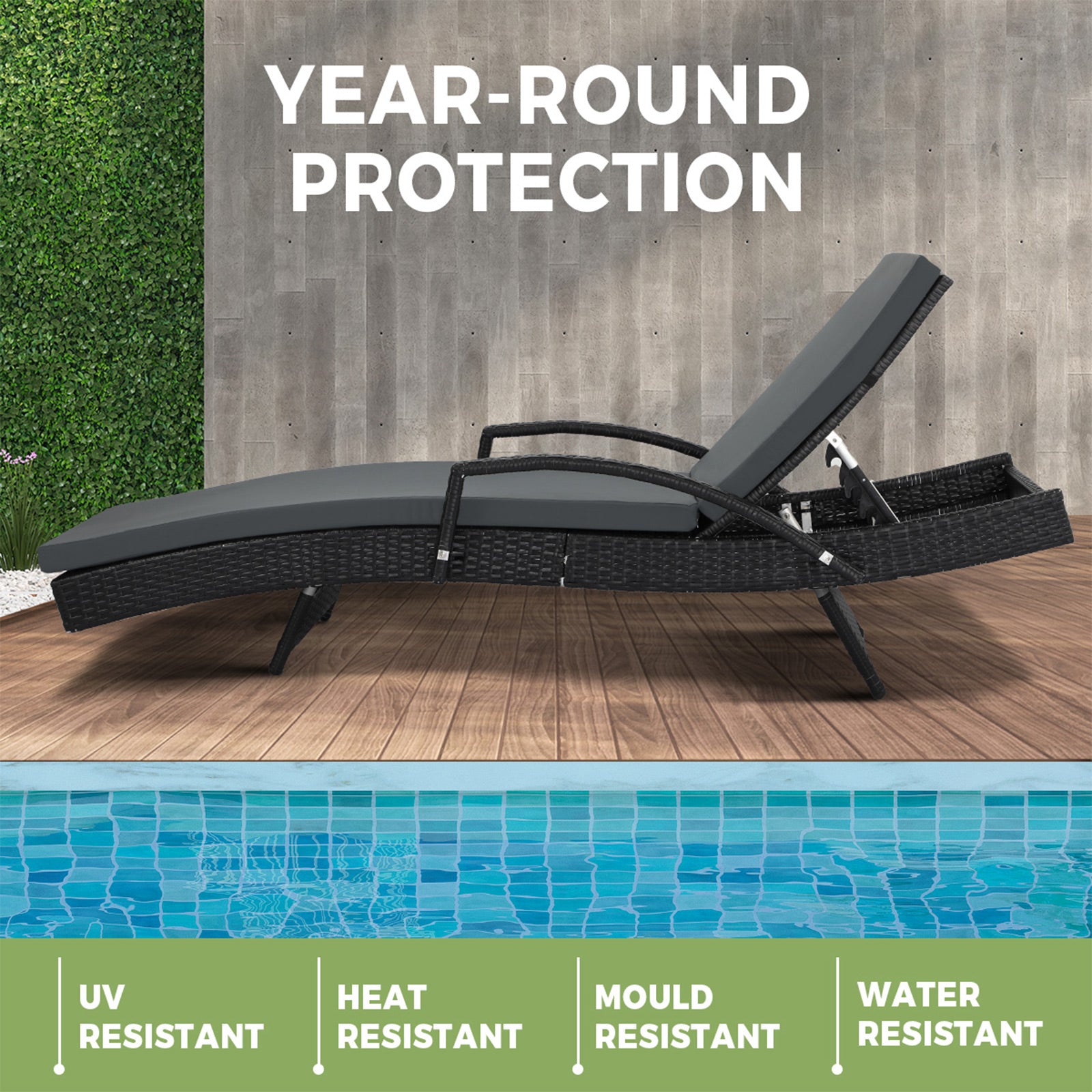 Livsip Sun Lounge Rattan Wicker Lounger Sofa Patio Day Bed Outdoor Furniture - Sunyee