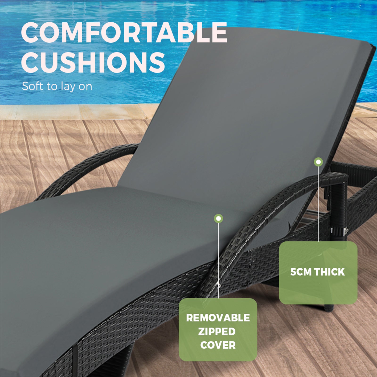 Livsip Sun Lounge Outdoor Wicker Lounger Patio Furniture Rattan Garden Recliners - Sunyee