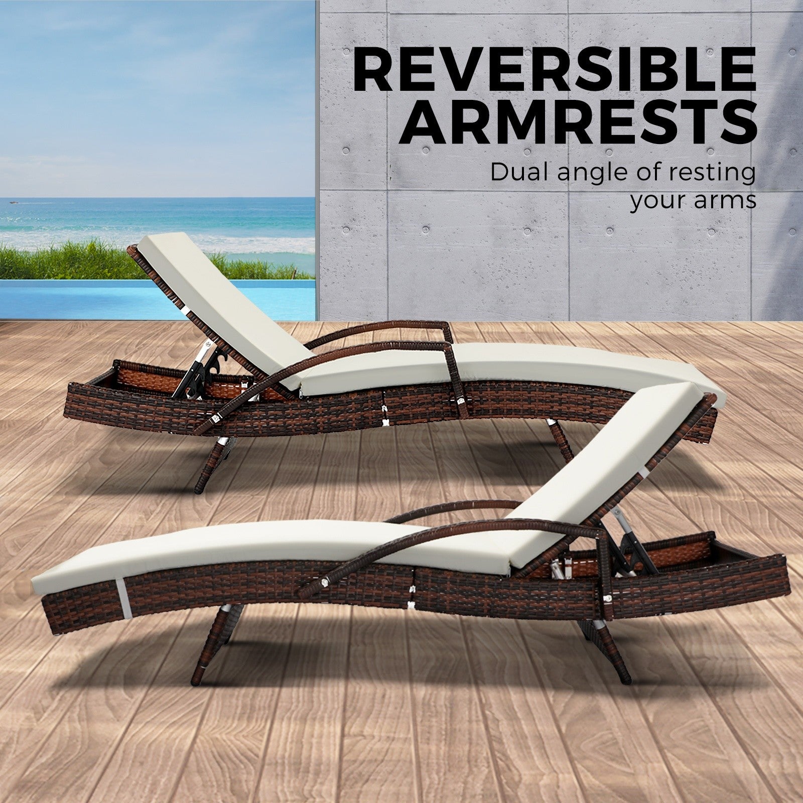 Livsip Sun Lounge Outdoor Wicker Lounger Patio Furniture Rattan Garden Recliners - Sunyee