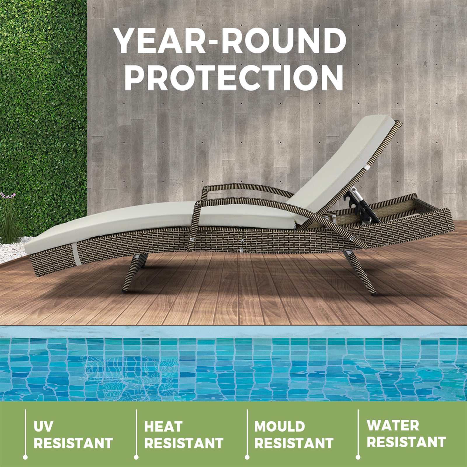 Livsip 2X Sun Lounger Wicker Lounge Day Bed Patio Sofa Cushion Outdoor Furniture - Sunyee