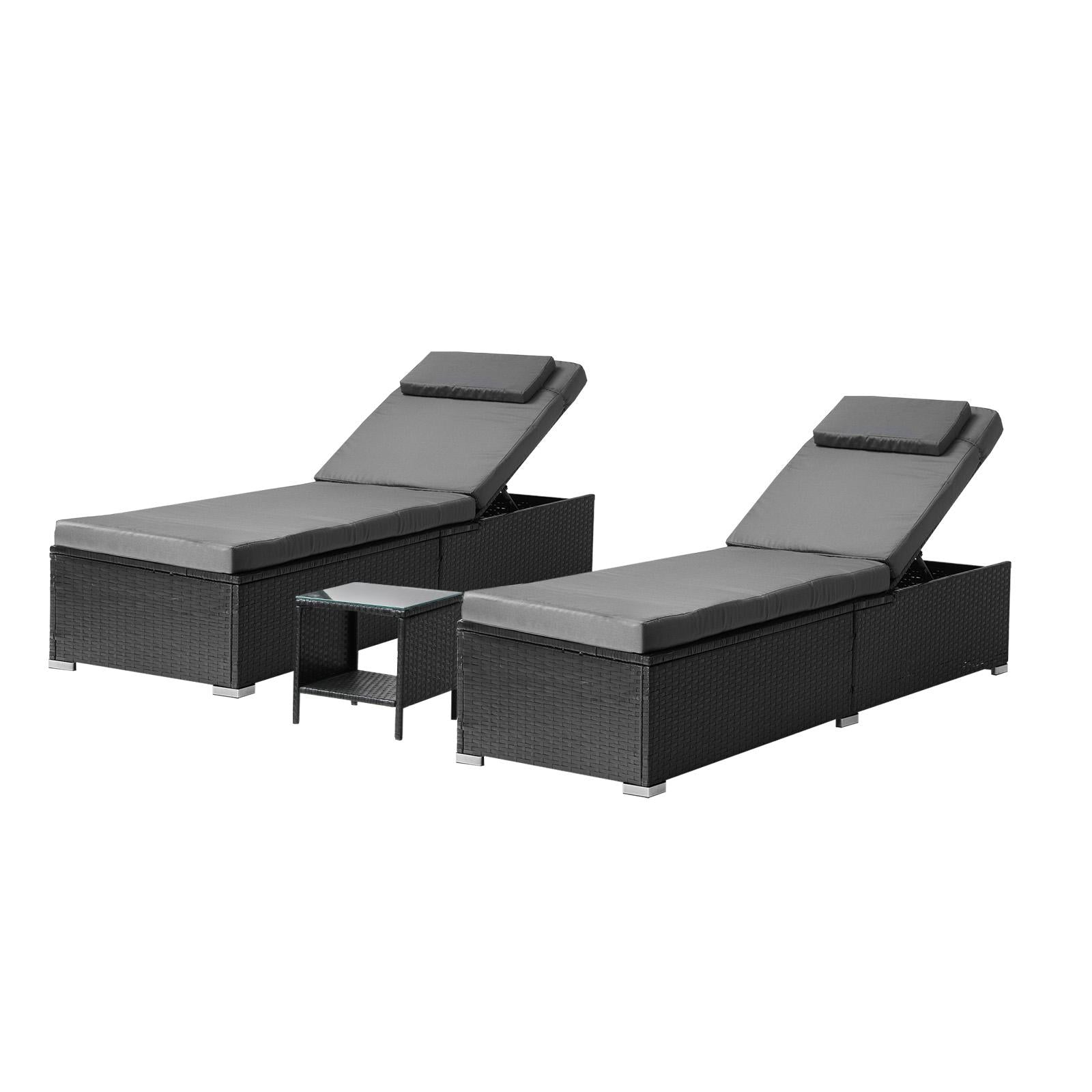 Livsip Sun Lounge Wicker Lounger & Table Patio Furniture Outdoor Setting Day Bed - Sunyee