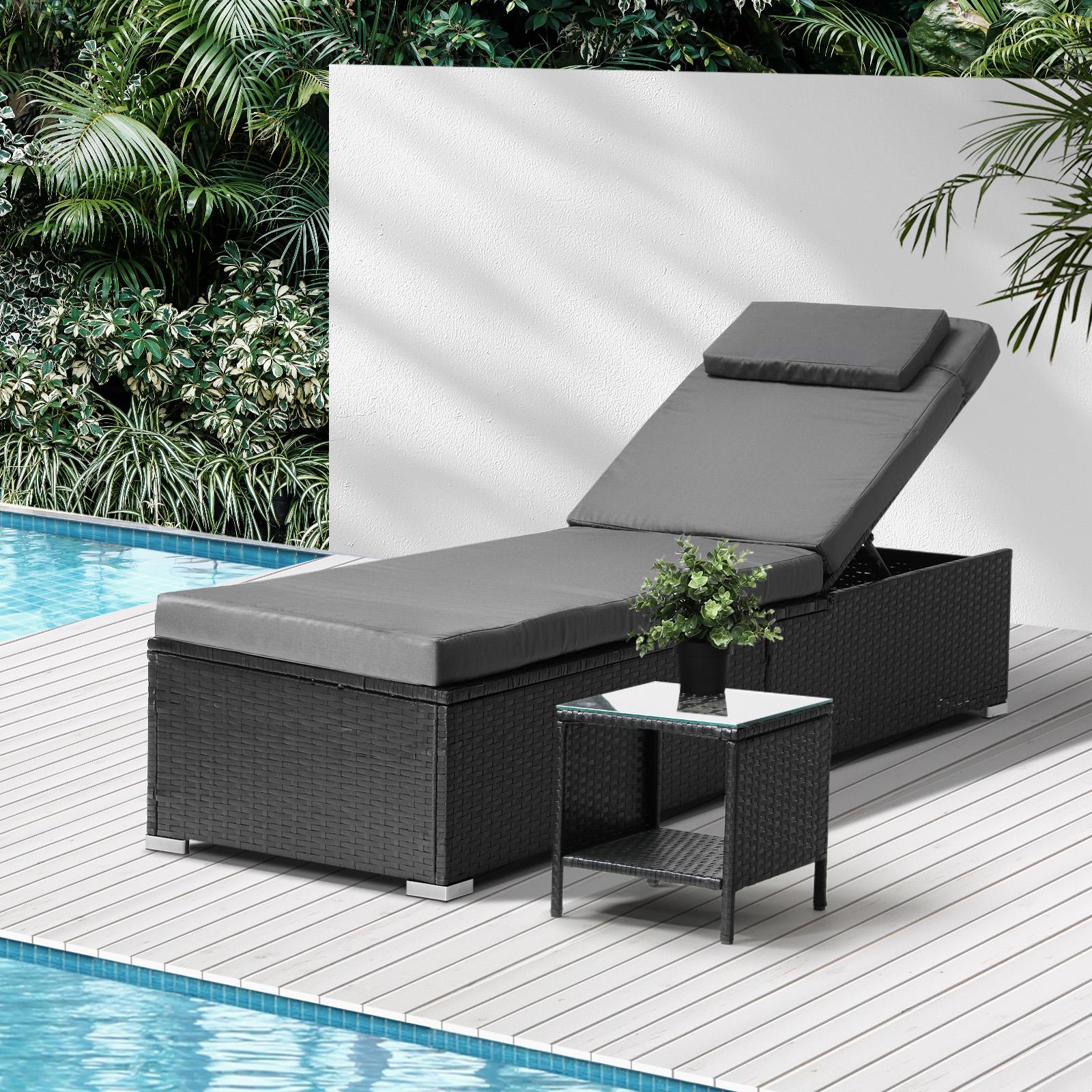 Livsip Sun Lounge Wicker Lounger & Table Patio Furniture Outdoor Setting Day Bed - Sunyee