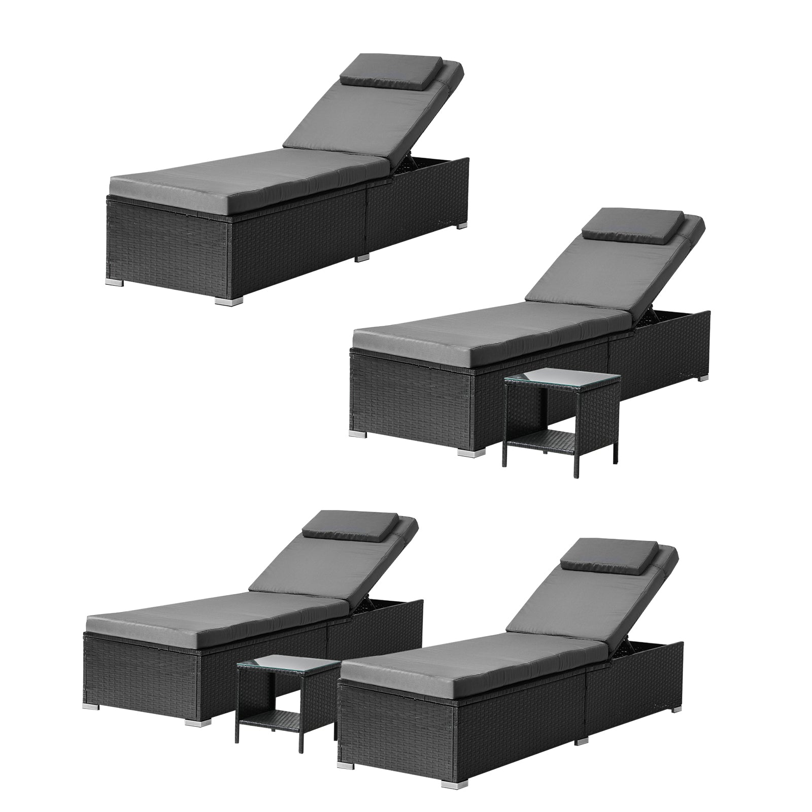 Livsip Sun Lounge Wicker Lounger & Table Patio Furniture Outdoor Setting Day Bed - Sunyee