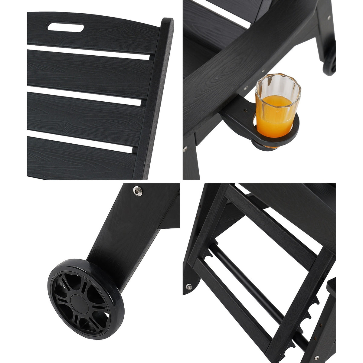 Livsip HDPE Sun Lounge Adjustable Outdoor Lounger Beach Chair with Wheels Black