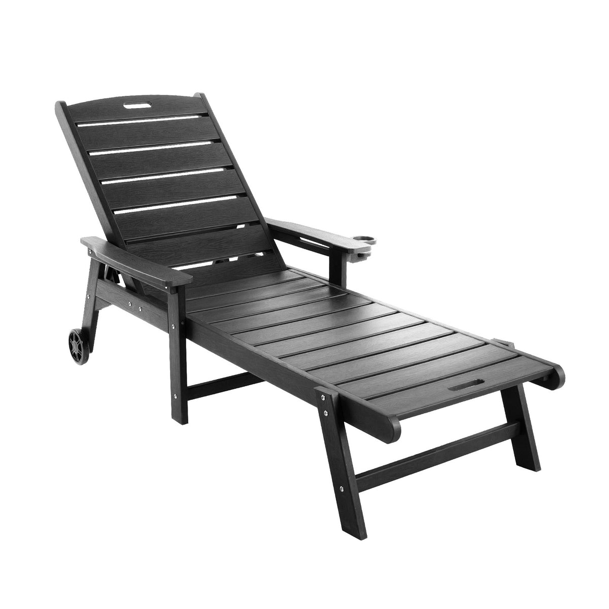 Livsip HDPE Sun Lounge Adjustable Outdoor Lounger Beach Chair with Wheels Black