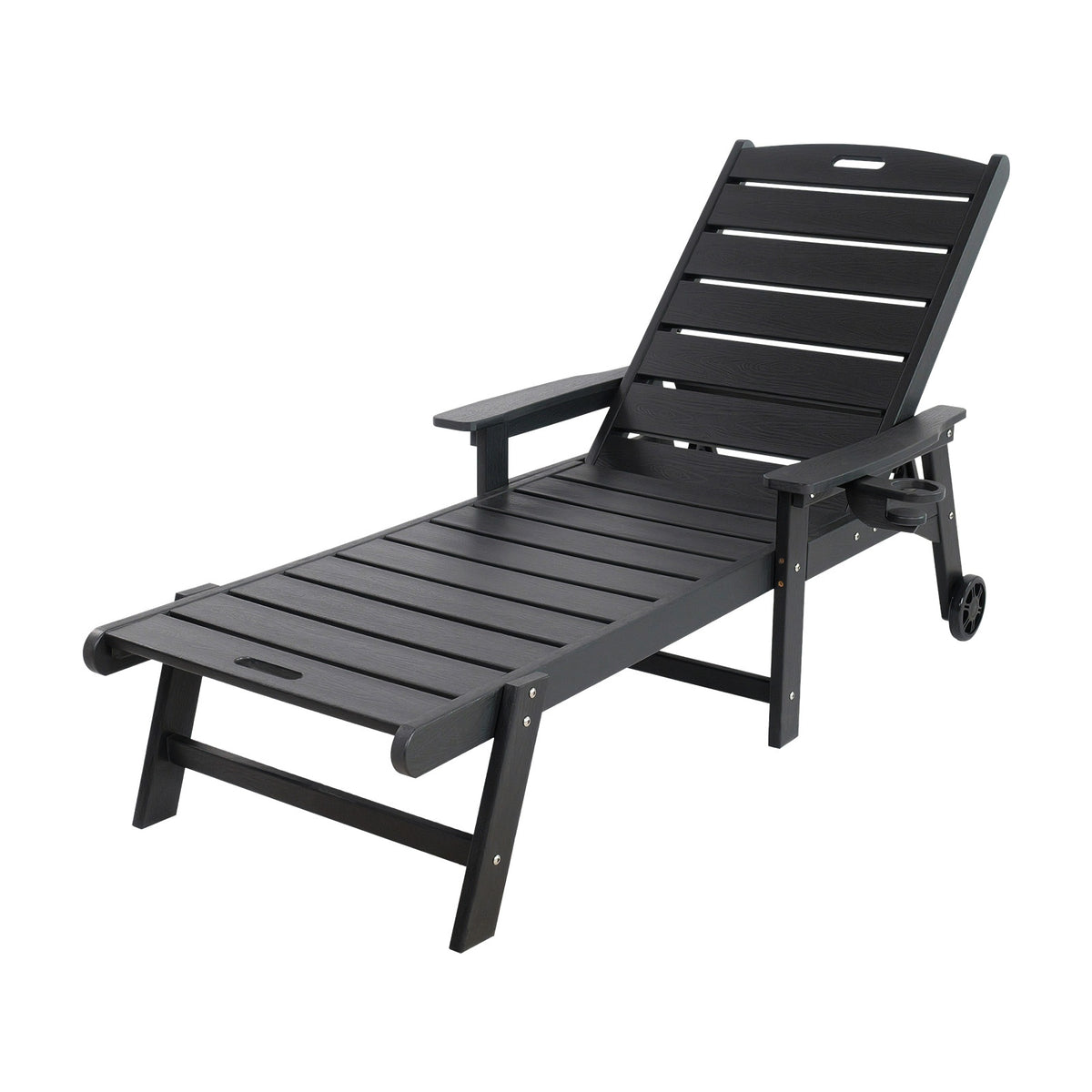 Livsip HDPE Sun Lounge Adjustable Outdoor Lounger Beach Chair with Wheels Black