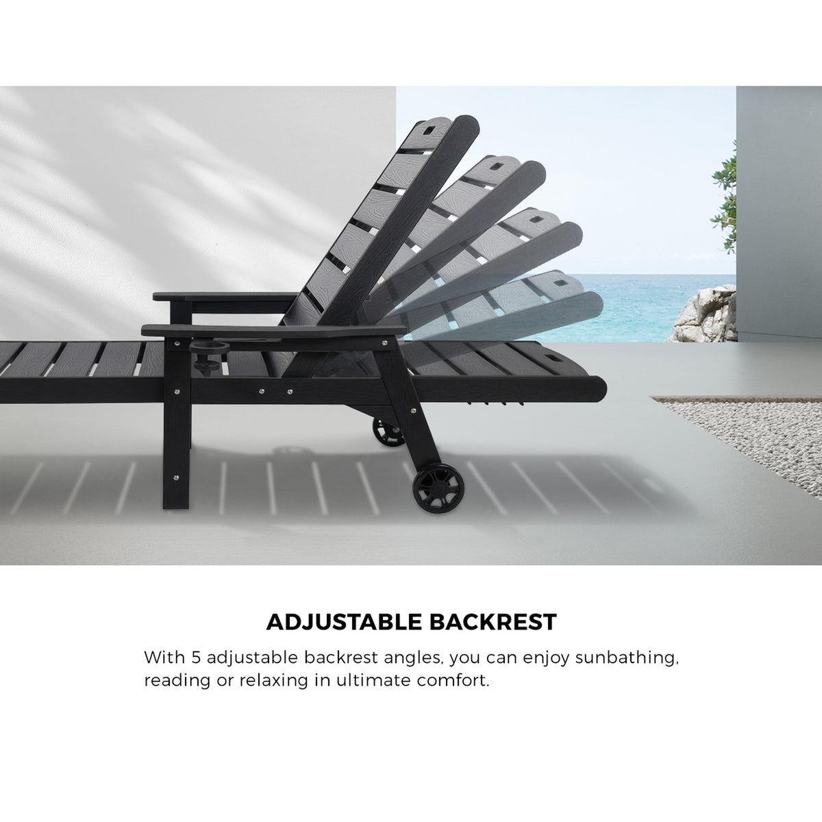 Livsip 2PCS HDPE Sun Lounge Outdoor Lounger Beach Chair Patio Furniture Black