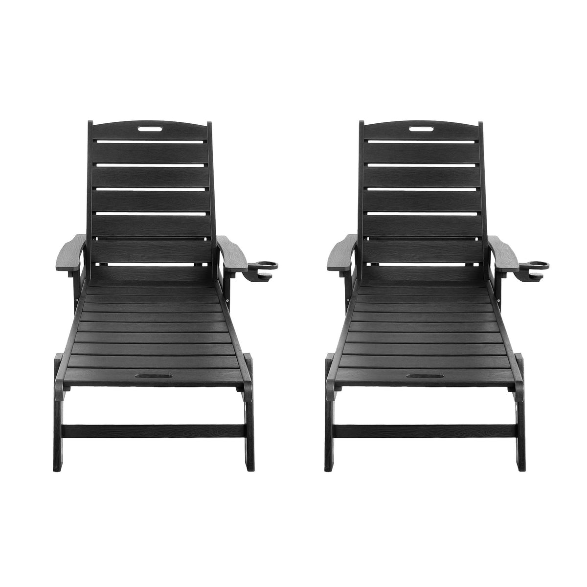 Livsip 2PCS HDPE Sun Lounge Outdoor Lounger Beach Chair Patio Furniture Black