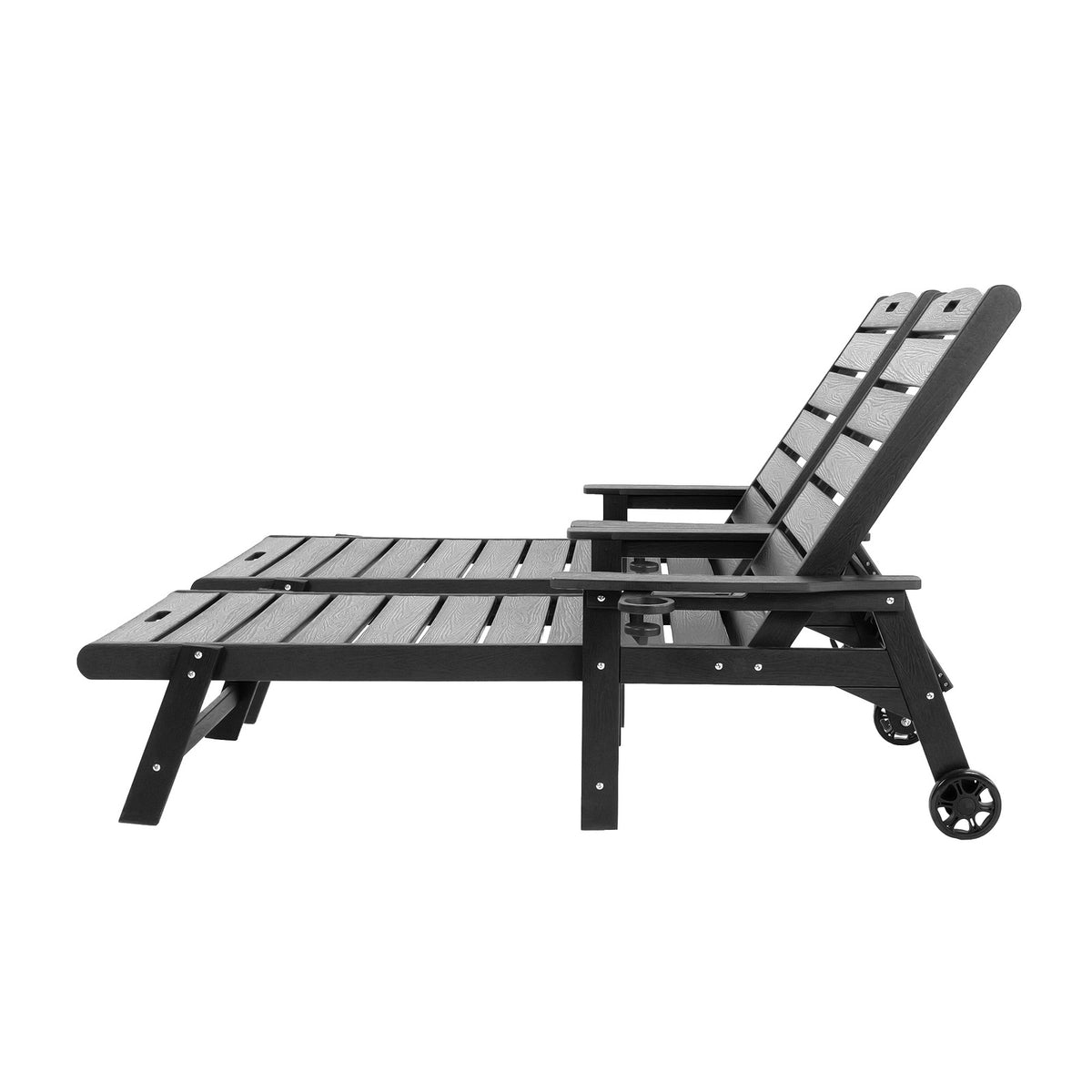 Livsip 2PCS HDPE Sun Lounge Outdoor Lounger Beach Chair Patio Furniture Black
