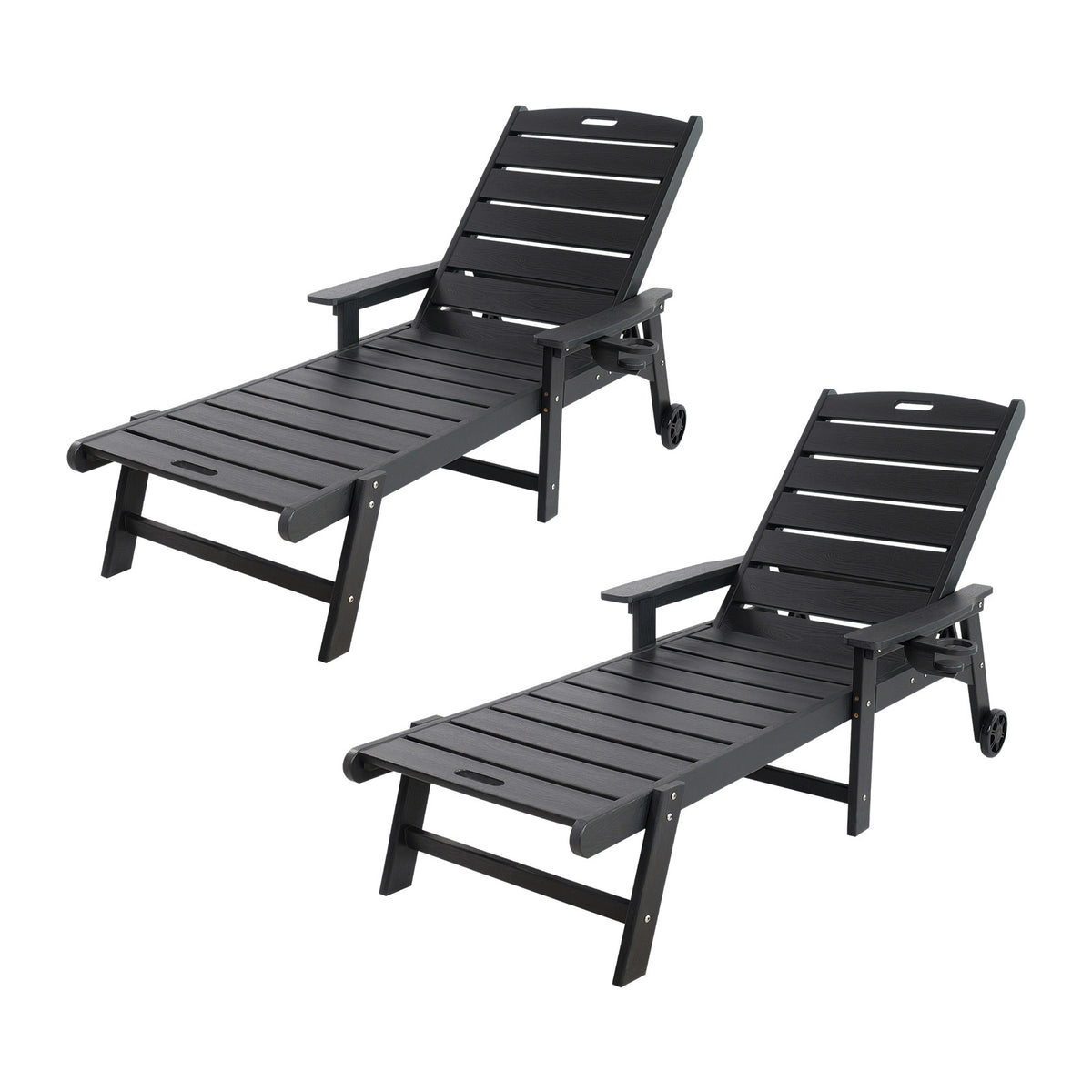Livsip 2PCS HDPE Sun Lounge Outdoor Lounger Beach Chair Patio Furniture Black